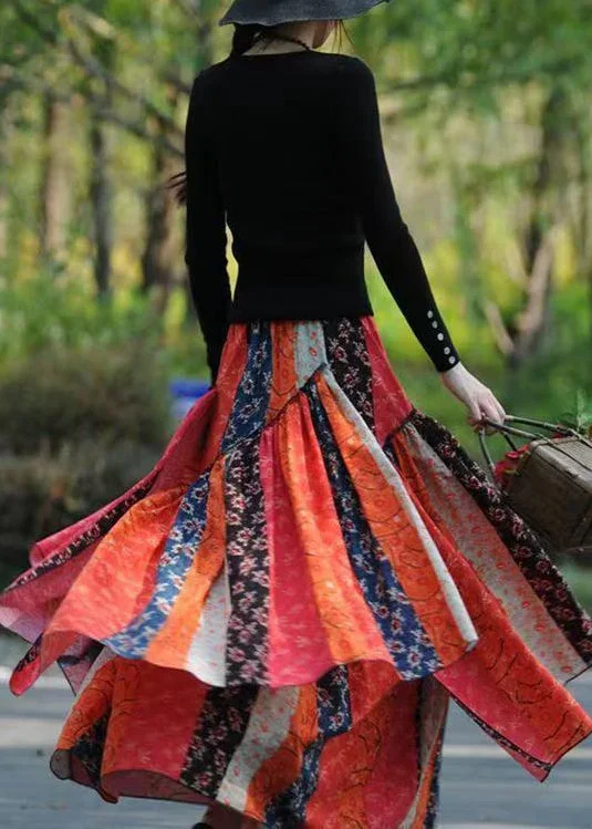 natural-asymmetrical-print-patchwork-cotton-skirts-spring