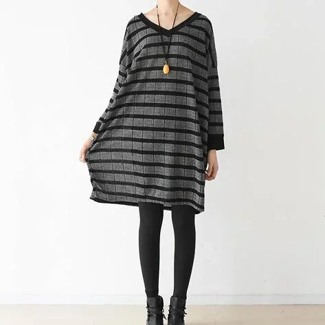 new original design dark gray cotton sweater dresses oversize batwing sleeve knit dress