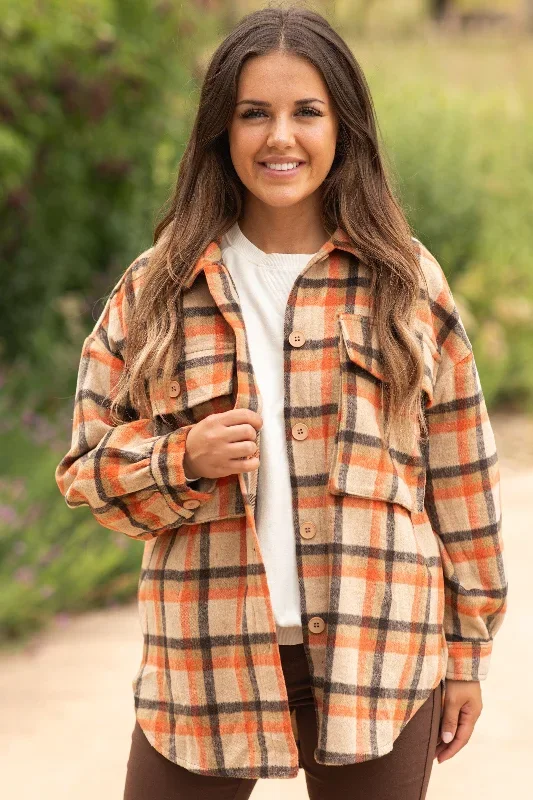 Orange and Tan Plaid Shacket