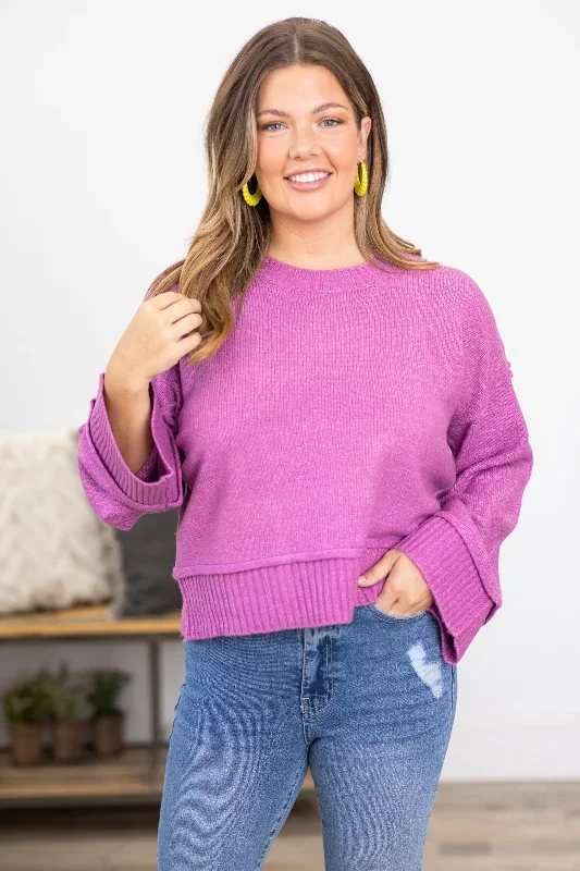 Orchid Ribbed Trim Crew Neck Sweater