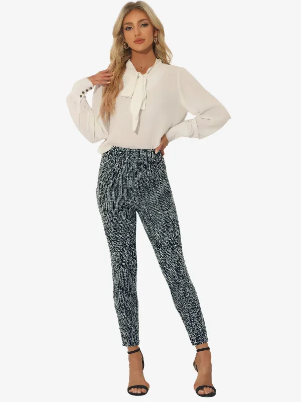 Tweed Pants High Waist Casual Plaid Tartan Leggings Long Trousers