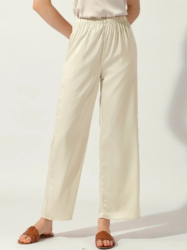 High Elastic Waist Casual Trousers Satin Wide Leg Pants