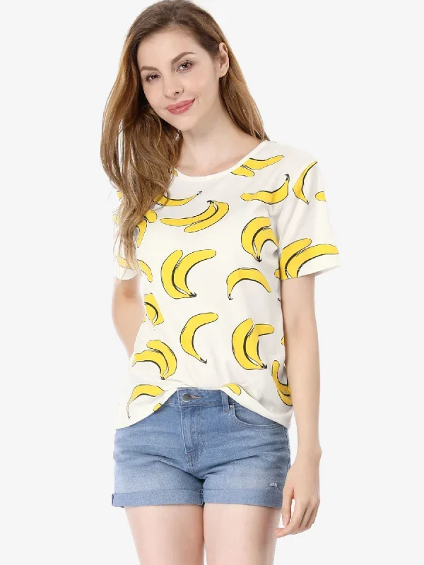 Summer Fruit Print Top Round Neck Short Sleeve Cute T-Shirt