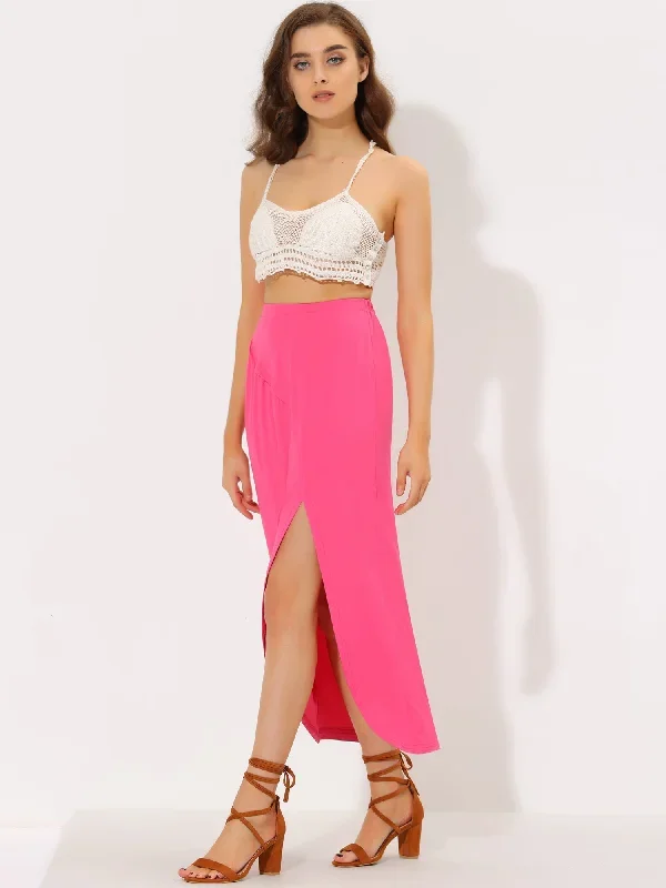 Ruched Split High Waist Summer Beach Long Maxi Skirt