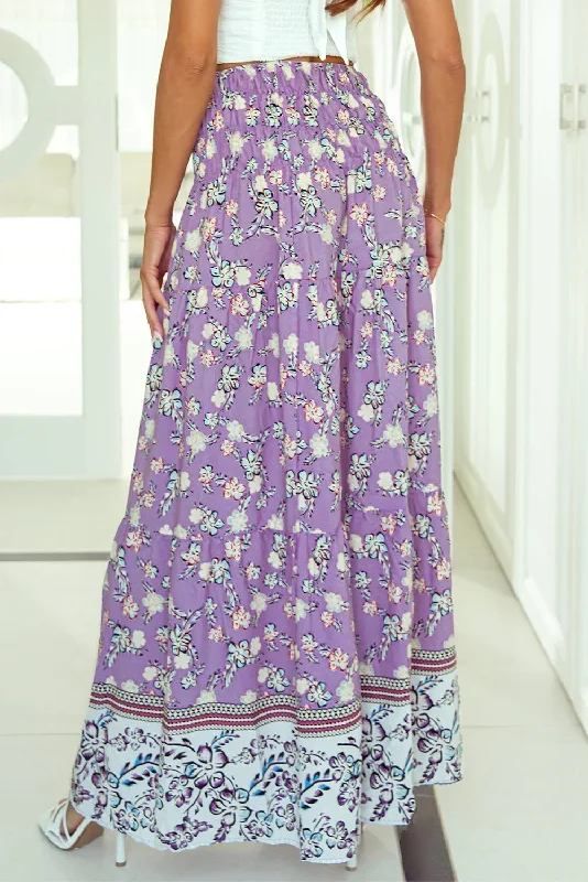 purple-floral-print-shirred-high-waist-maxi-skirt