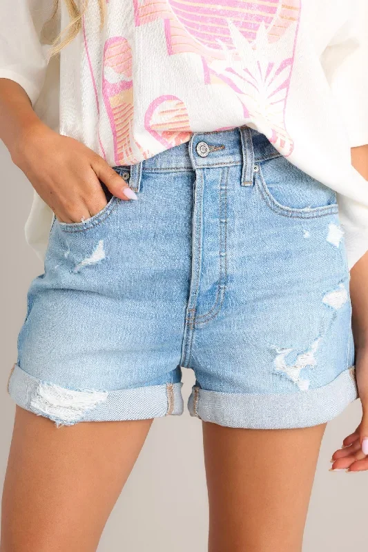 Retro Revival Light Denim Cuffed Shorts