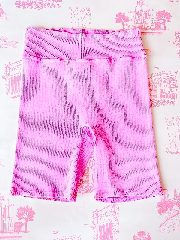 RILEY RIBBED BIKER SHORTS - ROSE PINK