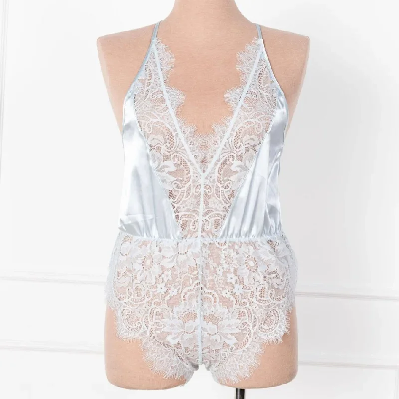 Satin & Eyelash Lace Romper - Something Blue