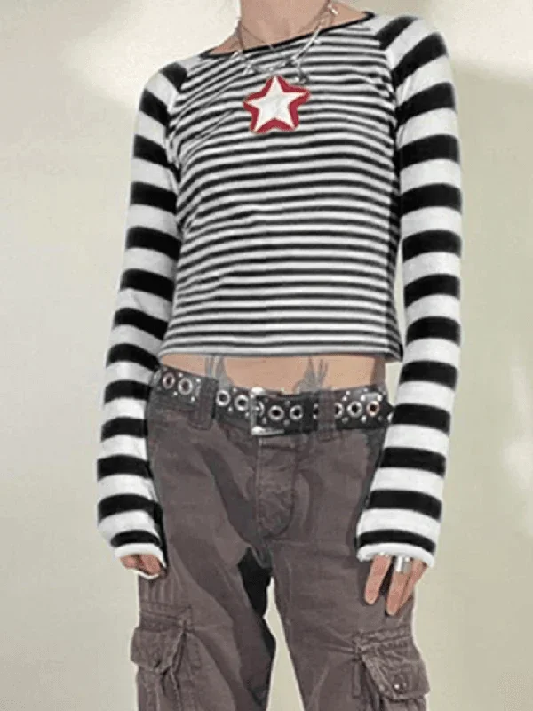 star-embroidery-striped-long-sleeve-crop-top