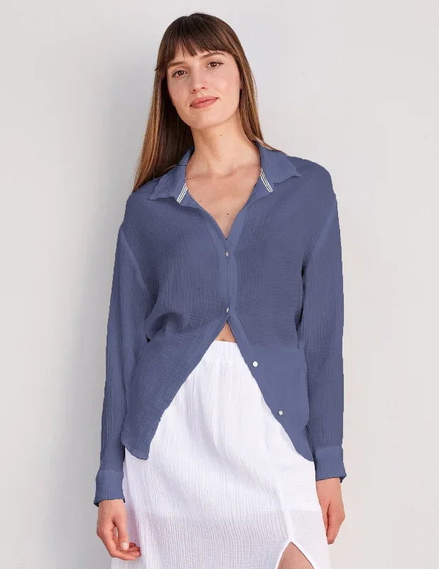 Sundry Long Sleeve Button Down in Navy