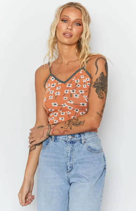 2024 White Blossom Crop Top Orange