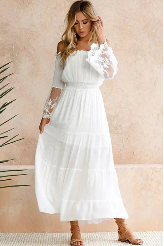 TastyHottie - White Off Shoulder Lace Puff Sleeve Dress