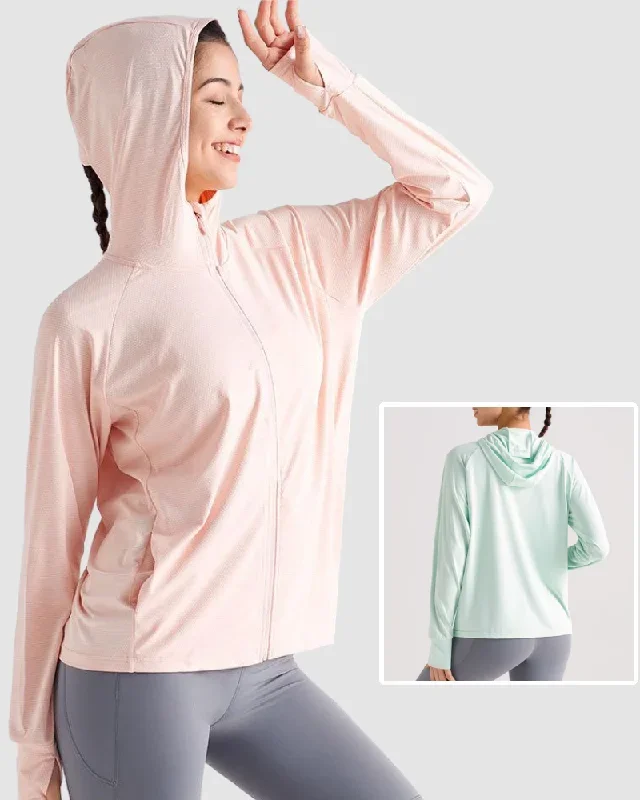 Women Customized Sun Protection Long Sleeve Pocket Hoodies Running Coat M-2XL