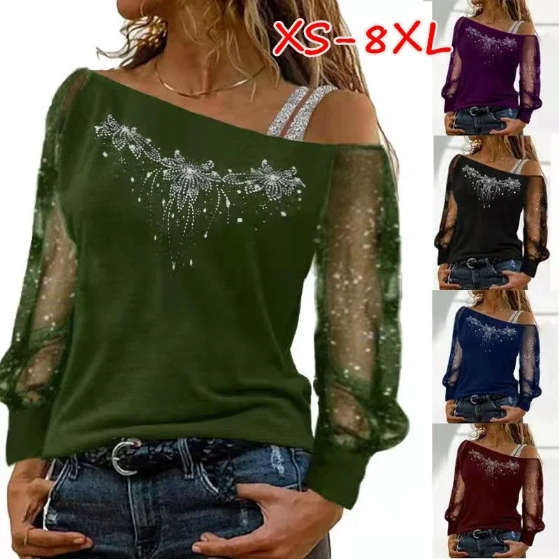 women-fashion-casual-diagonal-collar-long-sleeve-tops-ladies-sexy-off-shoulder-loose-t-shirts-net-yarn-pullover-blouses