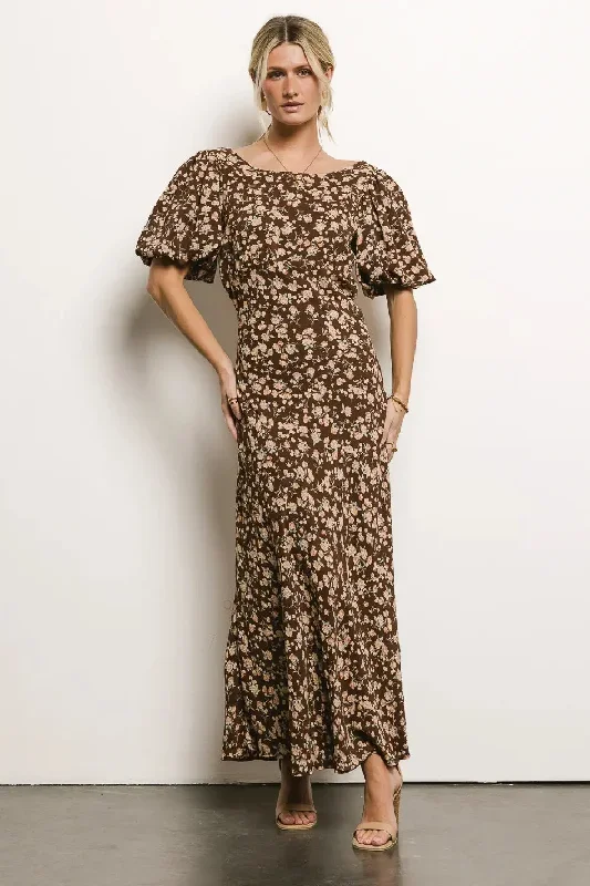 Zuri Floral Dress in Mocha